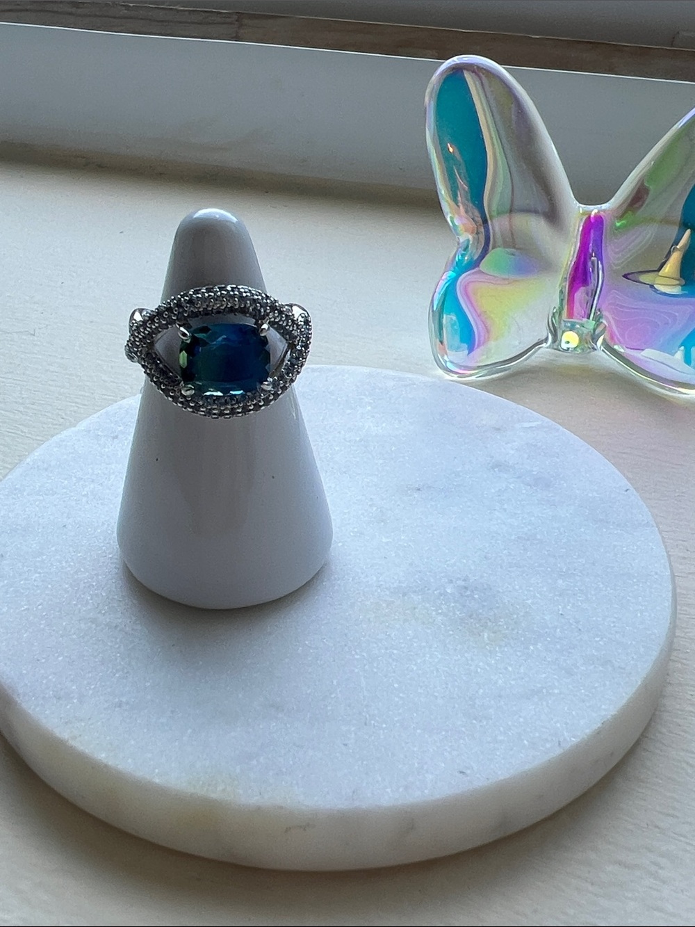 Bp Maharani rhodium Ring with Blue-Green Stone